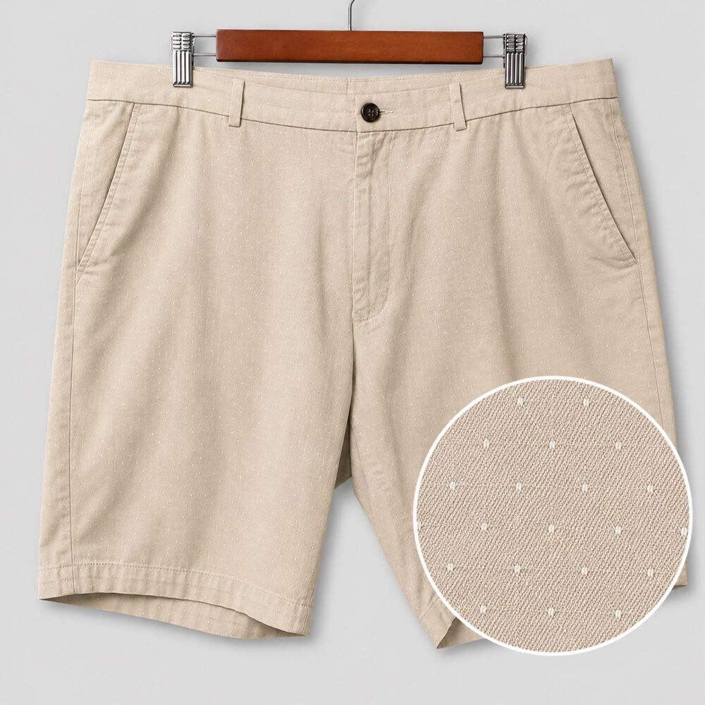 Perry Ellis Men’s Golf Chino Shorts 38 Beige Textured Micro Dot Flat Front